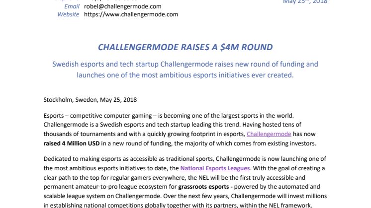 CHALLENGERMODE RAISES A $4M INVESTMENT ROUND