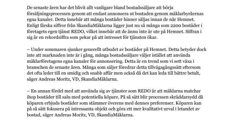 Ny statistik från SkandiaMäklarna:  Rekordmånga bostäder till salu utanför Hemnet