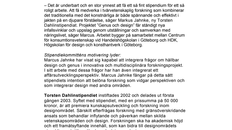 Marcus Jahnke ny Torsten Dahlin-stipendiat