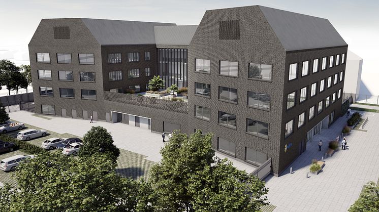 Visionsbild för nytt polishus vid Exportgatan inom stadsdelen Backa. Bild: Arkitektbyrån Design.