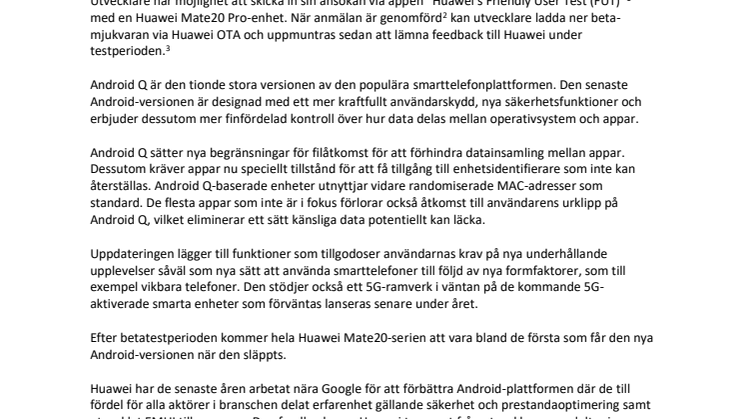 Huawei tar emot betatestansökningar för Android Q 