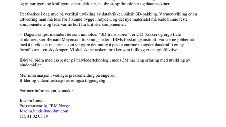 IBM og 3M utvikler nytt materiale for å bygge chip-tårn