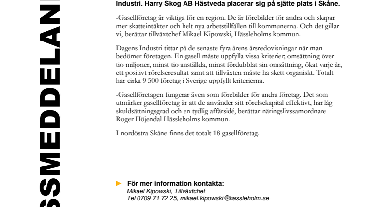 Tre gasellföretag i Hässleholm 2015
