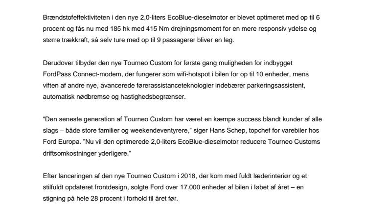 Ny Ford Tourneo Custom med bedre brændstoføkonomi