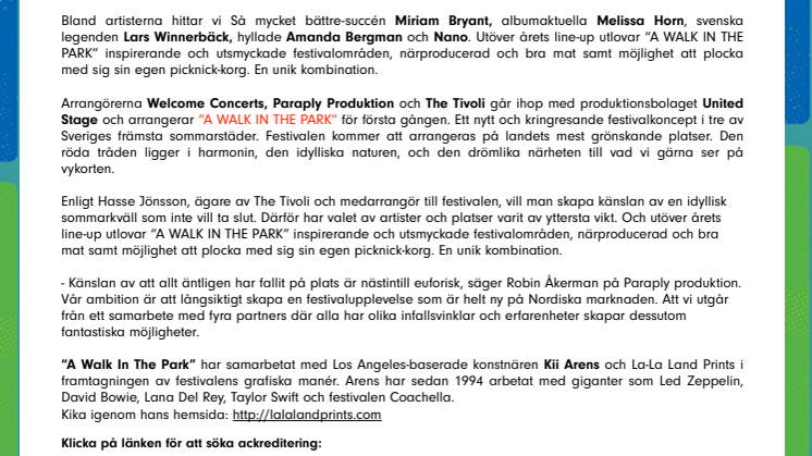 Biljettrusning till nya endagsfestivalen A Walk In The Park som byter spelplats i Uppsala den 12/8, från Stadsträdgården till Botaniska Trädgården! 