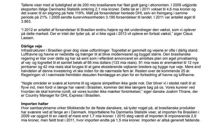 Eksporten til Brasilien stiger kraftigt