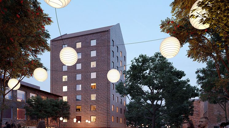 Skissbild från Utopia Arkitekter för studentbostäder på KTH Campus