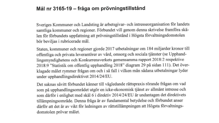 SKL:s skrivelse till Högsta förvaltningsdomstolen