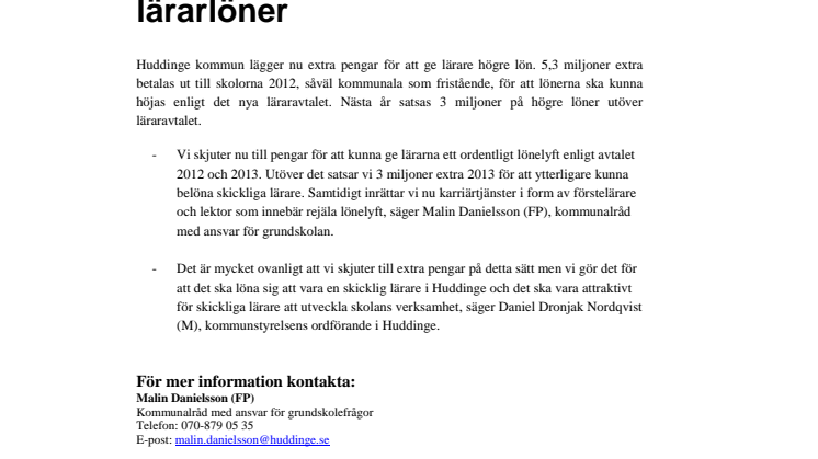 Huddinge satsar på högre lärarlöner