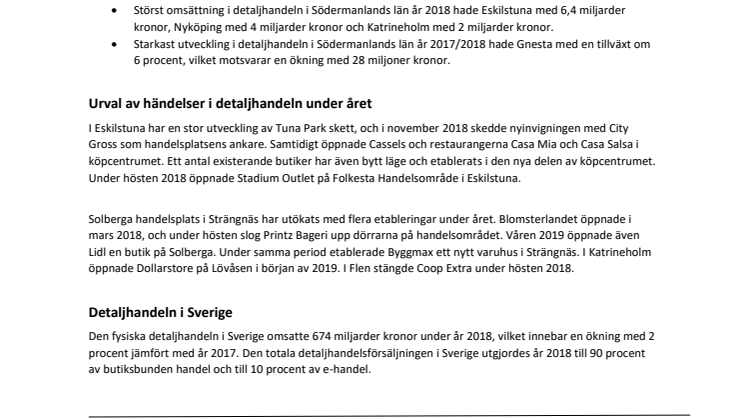 Detaljhandeln i Södermanlands län omsätter 17 miljarder kronor 