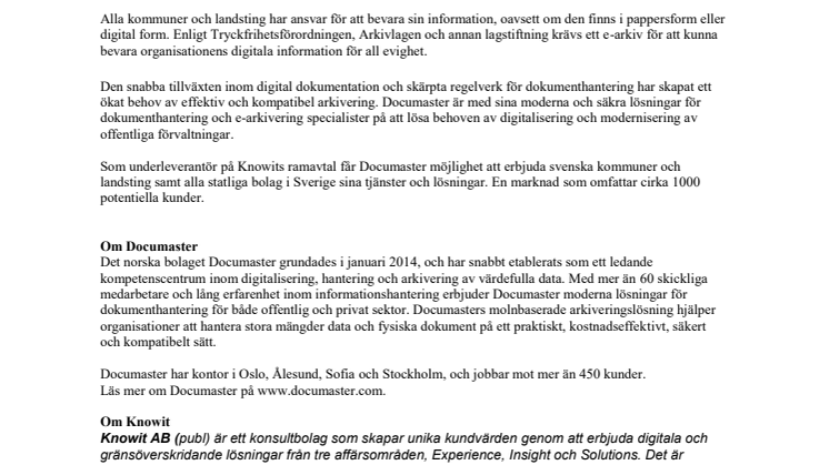 Documaster hjälper Knowit som underleverantör på Kammarkollegiets ramavtal.