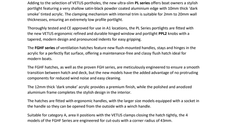 VETUS Reveals New Glazing Products