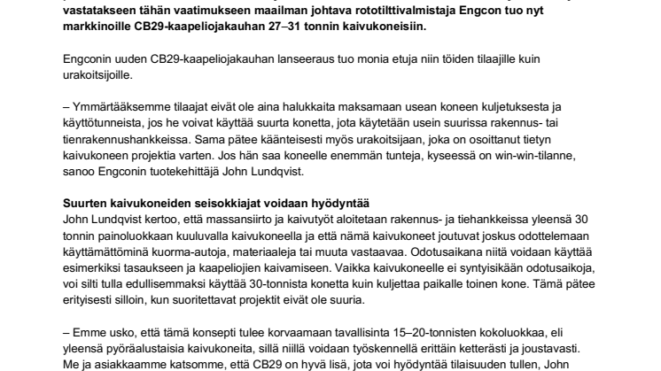 Engcon lanseeraa suurissa kaivukoneissa käytettävän kaapeliojakauhan