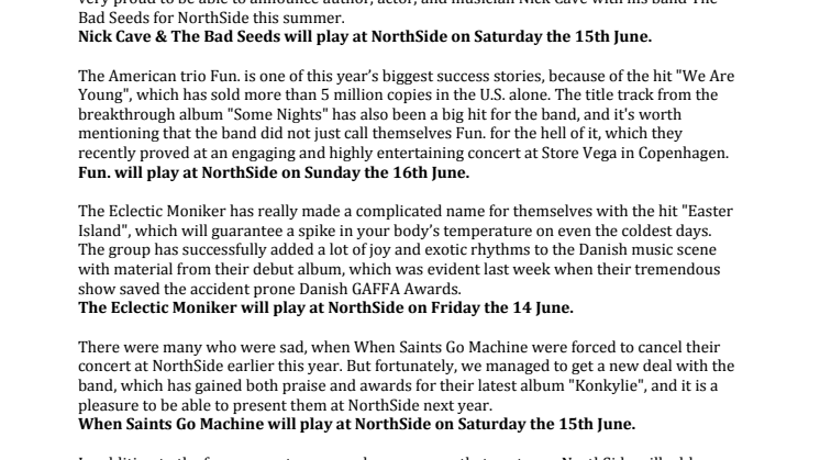 Nick Cave & The Bad Seeds to play NorthSide