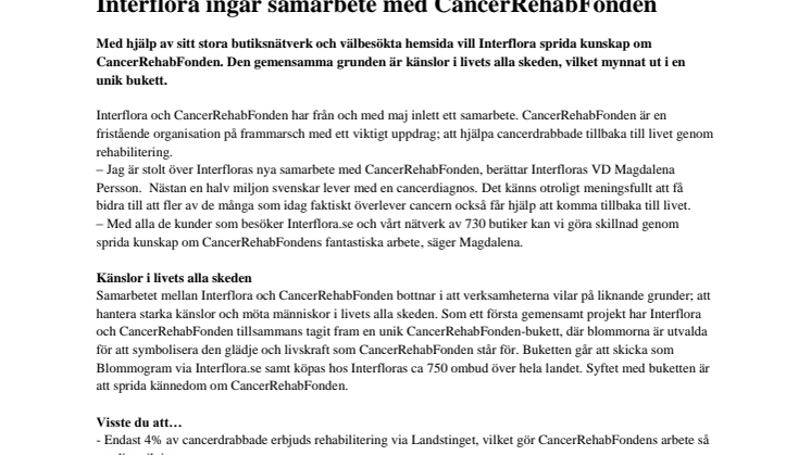 Interflora ingår samarbete med CancerRehabFonden