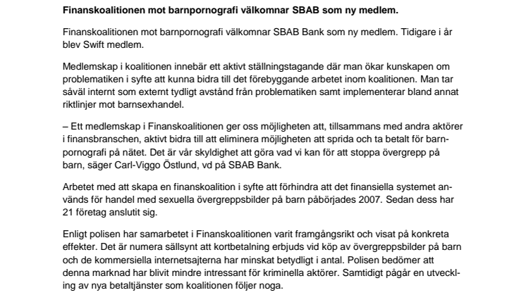 Ny medlem i Finanskoalitionen