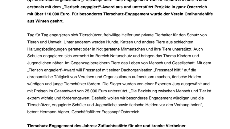 Omihundehilfe e.V. aus Winten mit dem „Tierisch engagiert“-Award ausgezeichnet 