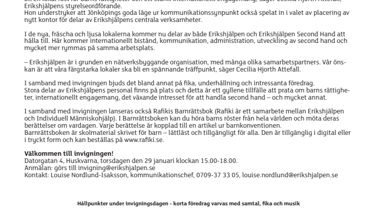 Invigning av Erikshjälpens kontor i Huskvarna