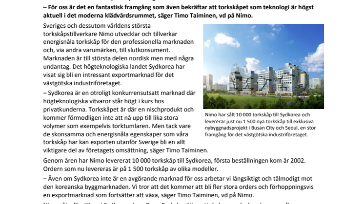 Koreanska lyxboenden lägger stororder på Nimos torkskåp 