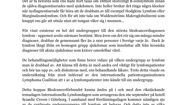 Blodcancerförbundet slår på stort i samband med Internationella Lymfomdagen
