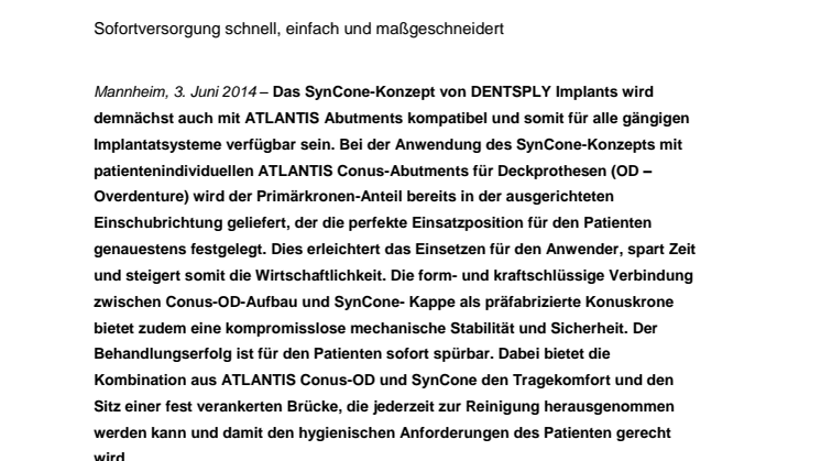 SynCone-Konzept bald auch für  ATLANTIS Abutments verfügbar 