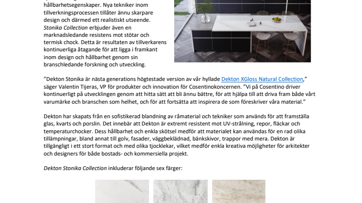 Dekton® by Cosentino presenterar Stonika, sin mest avancerade kollektion hittills