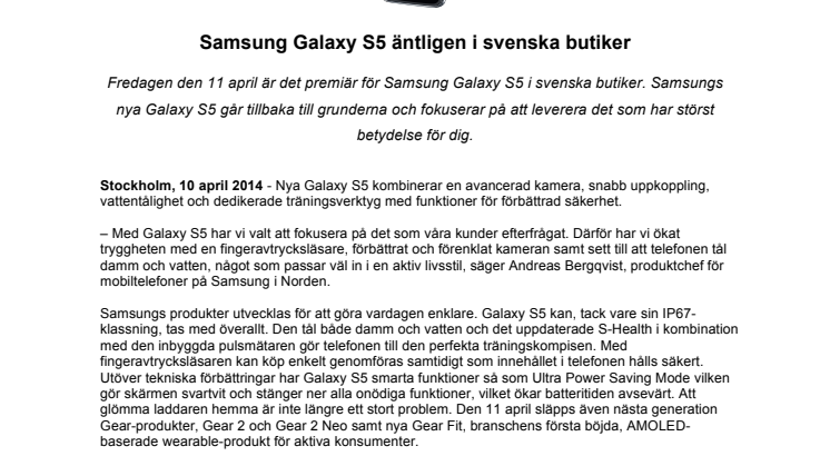 Samsung Galaxy S5 äntligen i svenska butiker