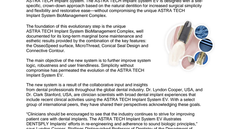 Simplicity without compromise with the new ASTRA TECH Implant System EV