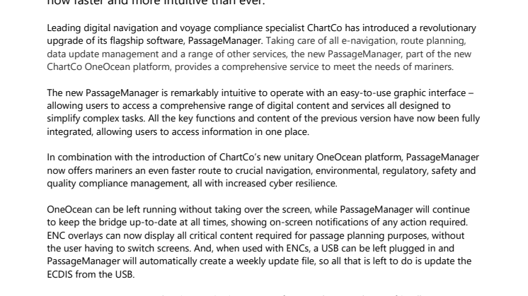 ChartCo reveals upgrade of its  flagship software PassageManager