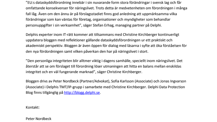 Delphi lanserar blogg om EU:s nya dataskyddsförordning 