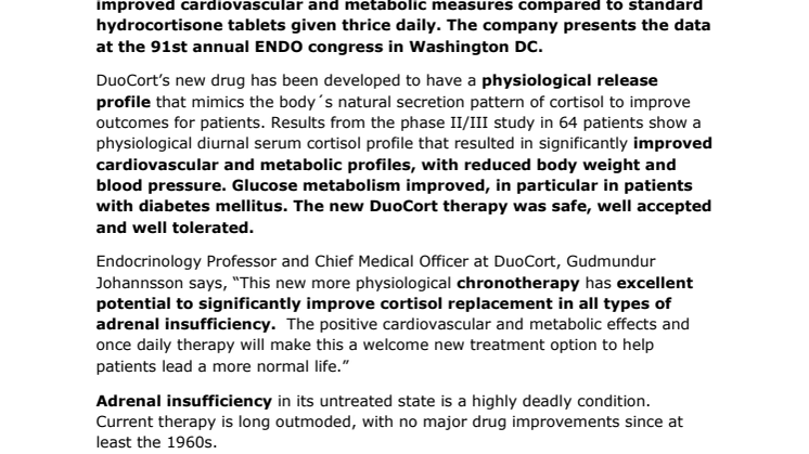 Successful phase II/III trial of new therapy for Addison´s disease
