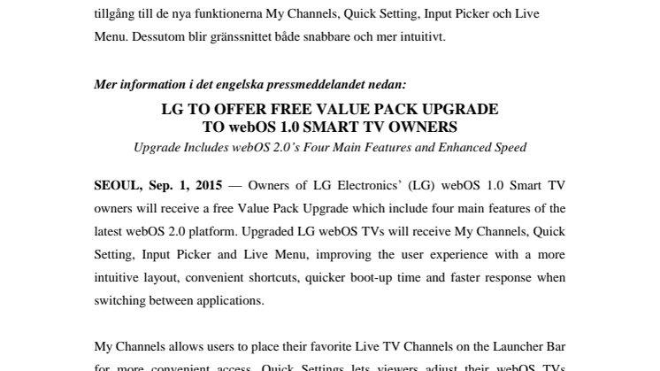 LG UPPDATERAR ÄLDRE SMART-TV-MODELLER TILL SENASTE VERSIONEN AV WEBOS