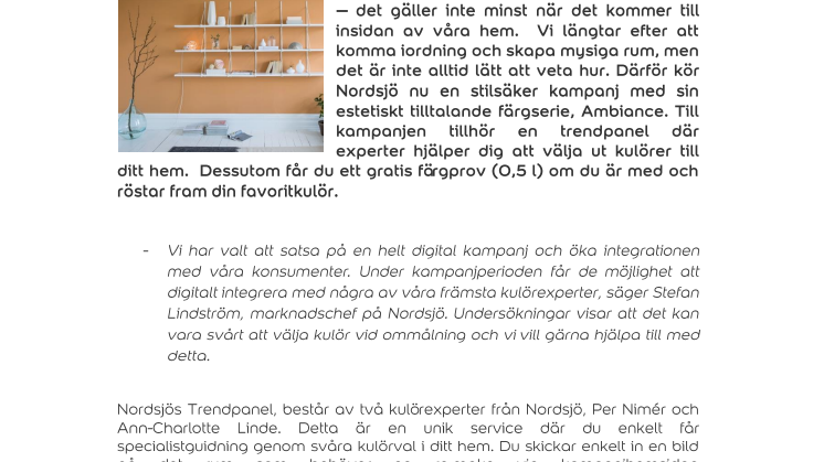 Nordsjös stilsäkra kampanj – Style By Ambiance- gör kulörvalet enklare