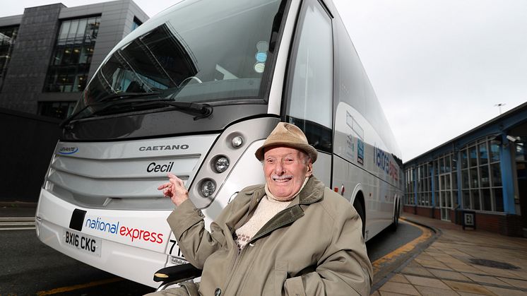 Cecil Higgins with his named National Express coach.