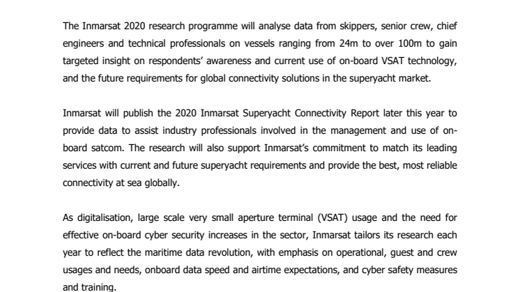 Inmarsat 2020 Superyacht Connectivity Survey Opens