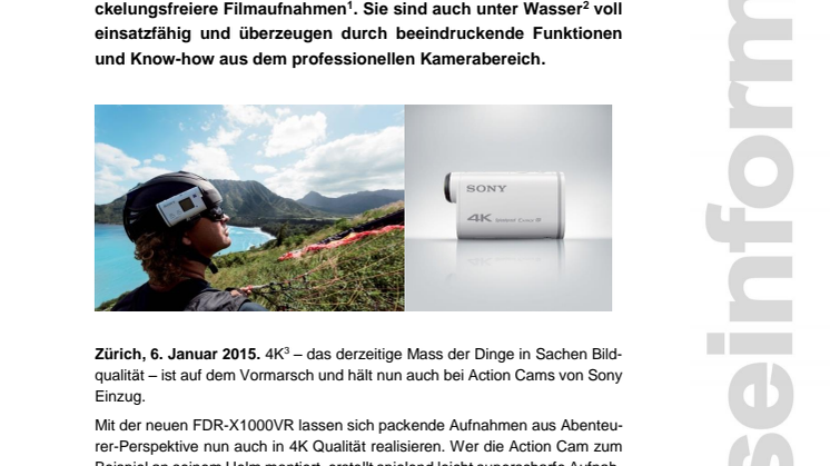 Bereit für jedes Abenteuer – auch in bester 4K-Qualität: die neuen Action Cams von Sony