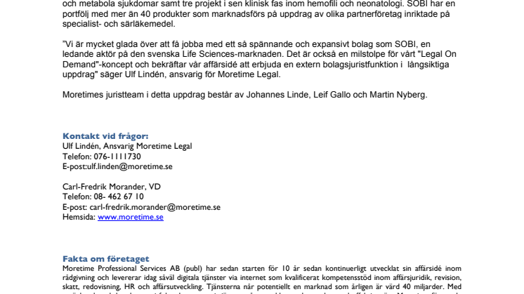 Moretime Legal i uppdrag för SOBI