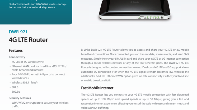 Produktblad - D-Link 4G LTE Router (DWR-921) 