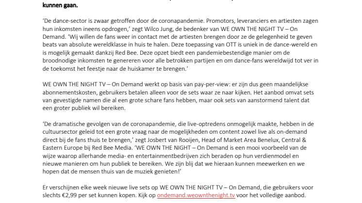 We Own The Night TV - On Demand Gelanceerd op het OTT Platform van Red Bee - Exclusieve Pay-Per-View DJ Sets voor een Internationaal Publiek