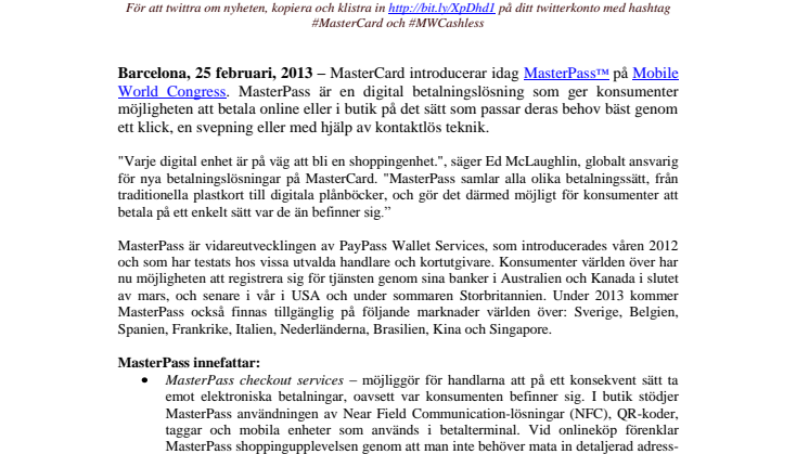 MasterCard introducerar MasterPass – ny digital betalningslösning