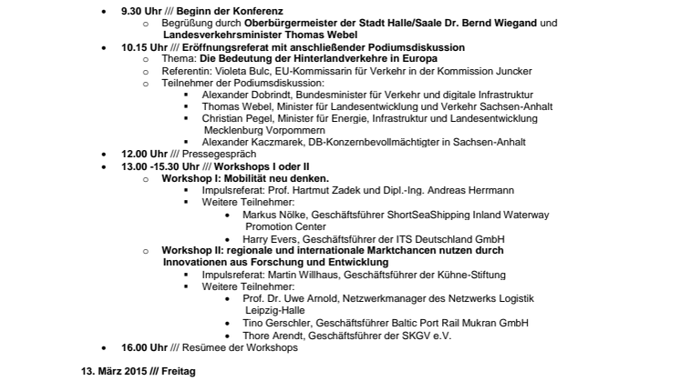 Programm der Hafenhinterland-Konferenz 2015