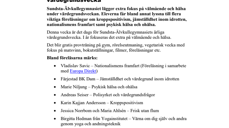 Pressinbjudan: Välmående och hälsa i fokus under värdegrundsvecka