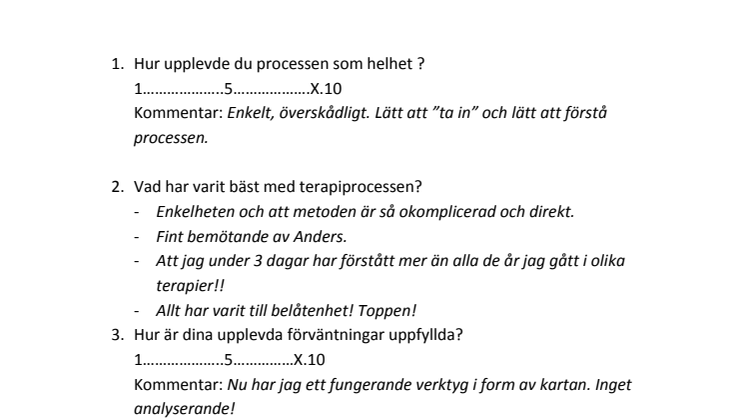 Utvärdering av 3-dagarsterapi, mars 2014