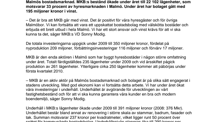 MKB summerar 2009: Vinst nödvändig för fortsatt utveckling 