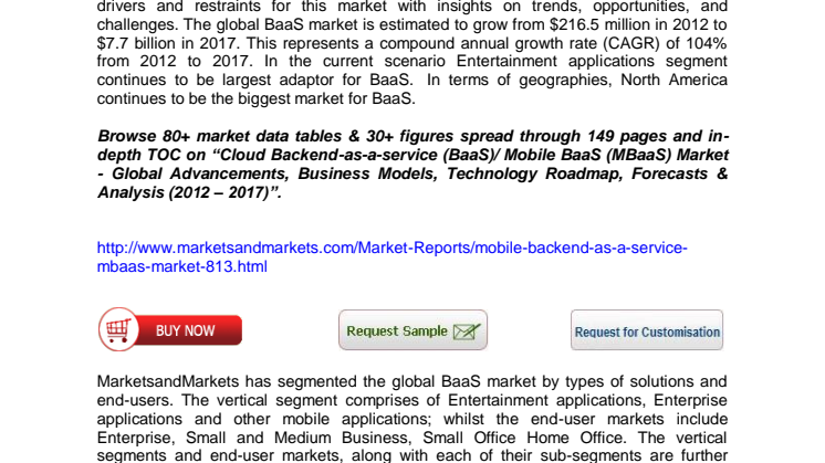 Backend as a Service (BaaS) Market Poise $7.7 Billion by 2017 