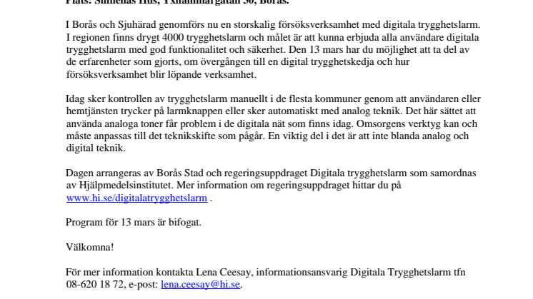Pressinbjudan: Digitala trygghetslarm – det fungerar!
