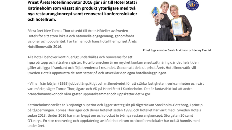 Hotel Statt är Årets Hotellinnovatör