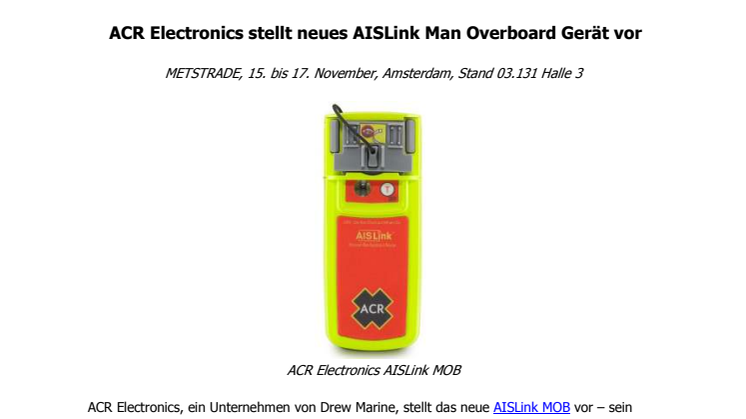 ACR Electronics stellt neues AISLink Man Overboard Gerät vor