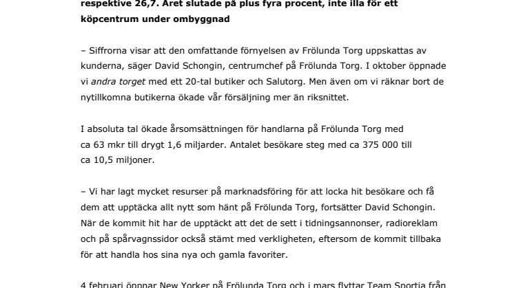 Fler besökare och ökad försäljning: Rekordartat slut på 2009 för Frölunda Torg