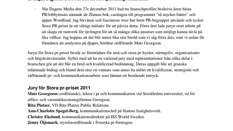 Juryn till Stora pr-priset utsedd